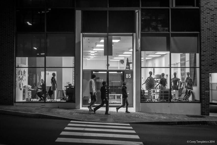 MECA Maine College of Art Textile and Fashion Design space 85 Free Street Portland, Maine at night photo by Corey Templeton