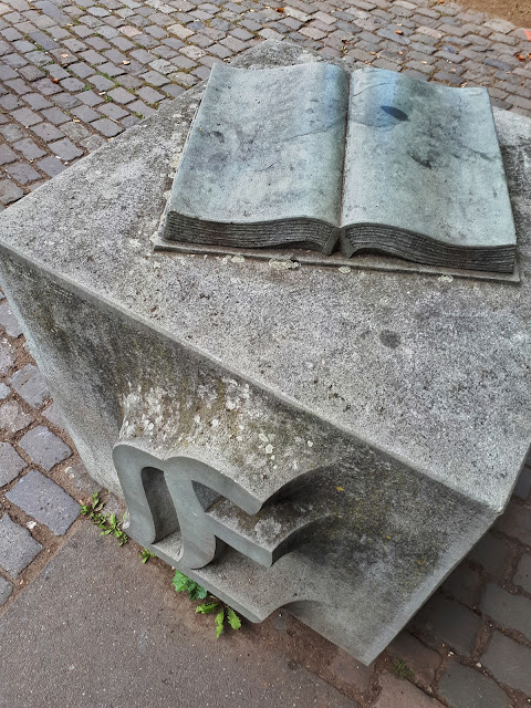 Gutenberg capital letters in front of Gutenberg museum in Mainz