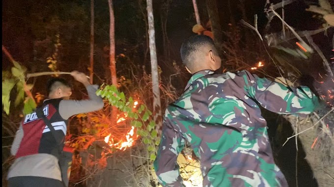 Gercep, Polisi Bersama TNI dan Relawan Padamkan Kebakaran Lahan di Karangsuko Trenggalek