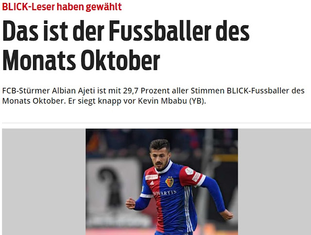 Albian Ajeti the best player of the month in Switzerland according the poll