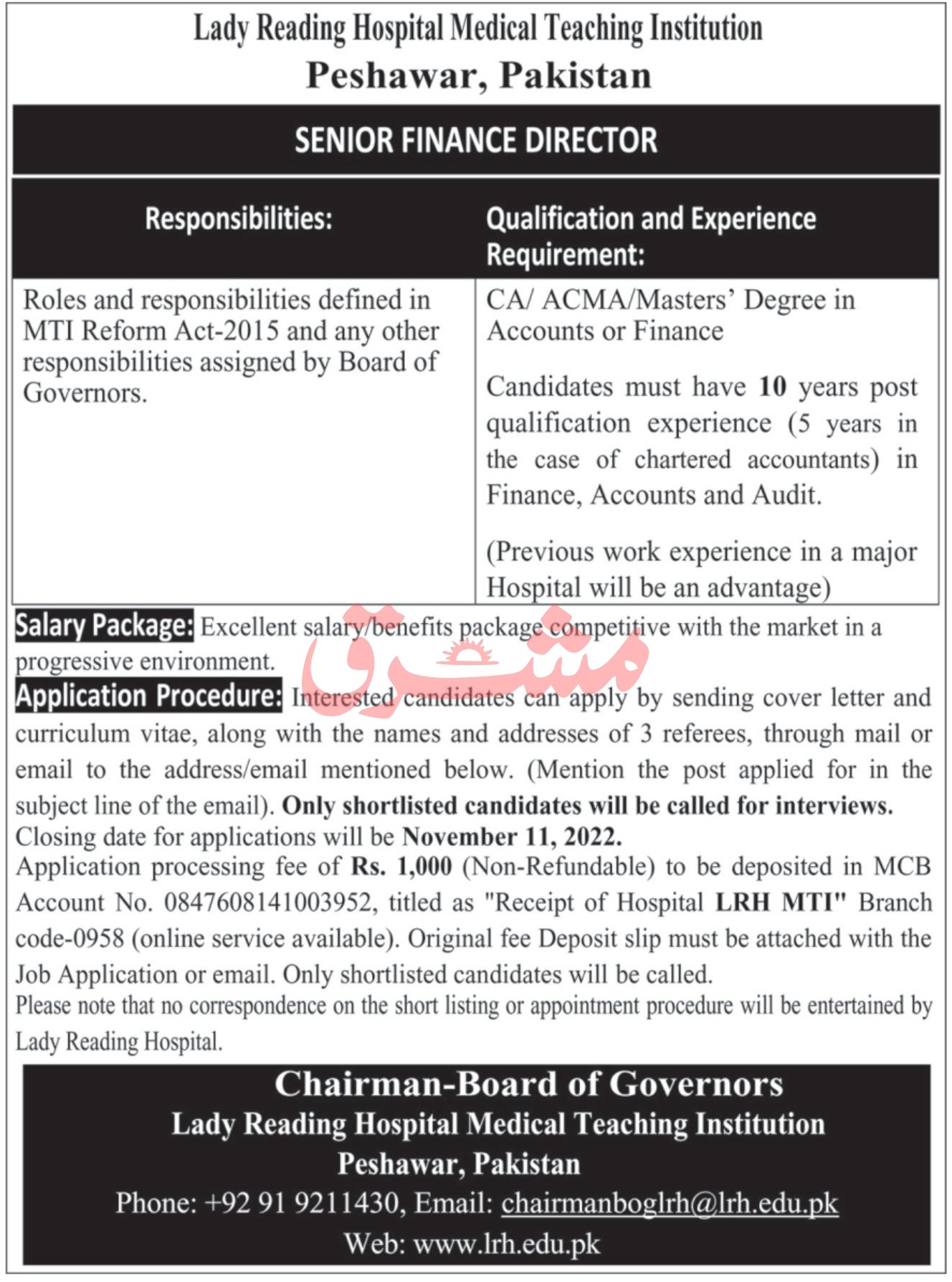 Latest Lady Reading Hospital Management Posts Peshawar 2022