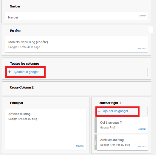 Gadget mise en page Blogger