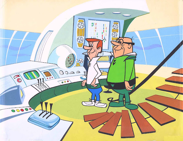 George Jetson and his boss at Spacely Space Sprockets, from the 1962 Hanna Barbera animated television series The Jetsons