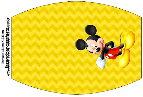 Mickey en Fondo Amarillo con Zigzags y Rojo con Lunares: Etiquetas para Candy Bar para Imprimir Gratis.