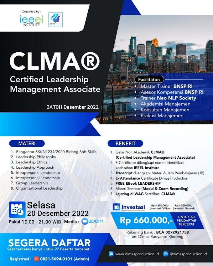 WA.0821-5694-0101 | Certified Leadership Management Associate (CLMA®) 20 Desember 2022