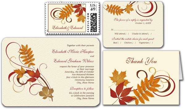  Autumn Fall Leaves Wedding Invitation