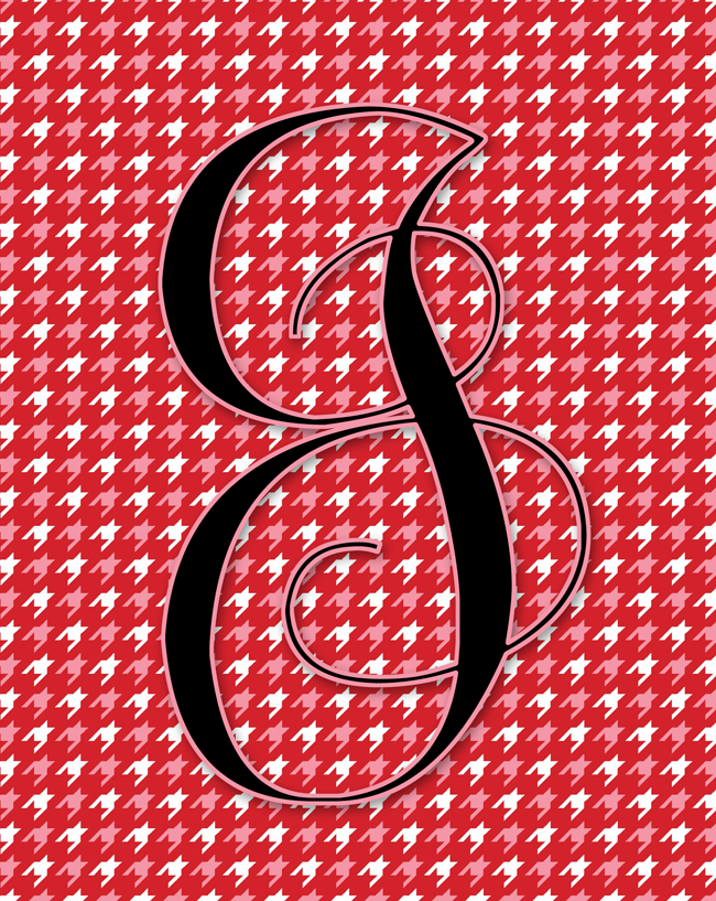 Free Printable Monograms | Valentine's Colors & Houndstooth Pattern | Letters A-Z Available