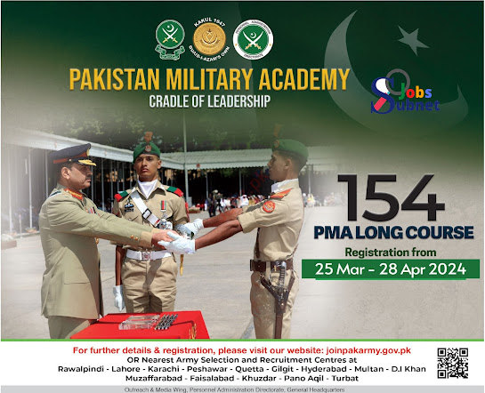 Join Pakistan Military Academy Through 154 PMA Long Course 2024 New Advertisement