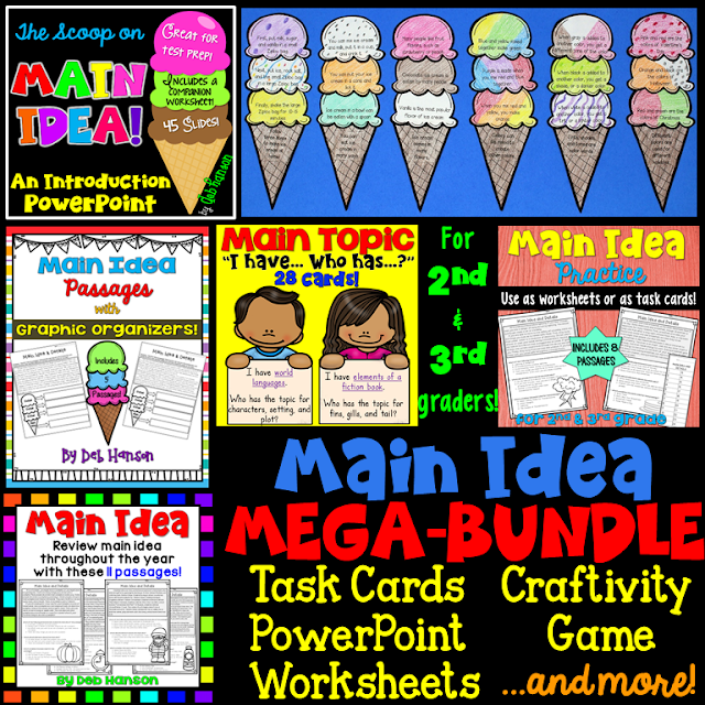 Main Idea Bundle of Activities: Everything you need for a 2nd-3rd grade main idea unit! Main idea worksheets, craftivities, games, lesson plans, and more!