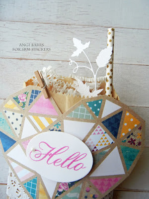 SRM Stickers Blog - BIG Hello Gift Bags by Angi Barrs - #kraftbags #embossed #giftbag #partyfavor #doilies #bigstamps #bighello #hello #clearstamps