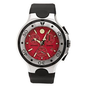 Movado Series 800 Black Thermoresin Strap Red Dial Chronograph Men's 2600026 Watch