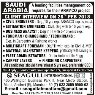 Leading facilities management co Aramco Project Jobs for KSA