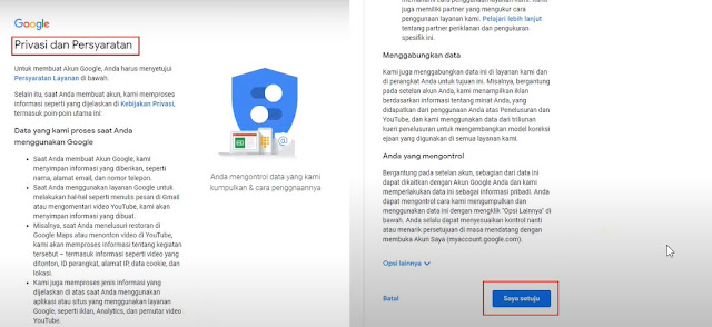 Privasi & Syarat syarat Gmail