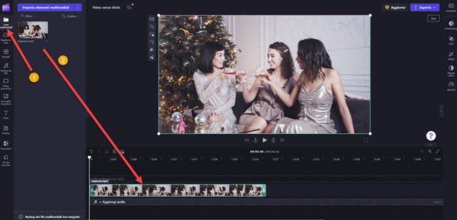 video nella timeline di clipchamp