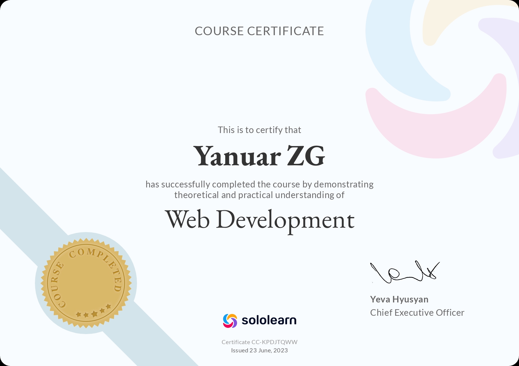 Web Development Sololearn Certificate