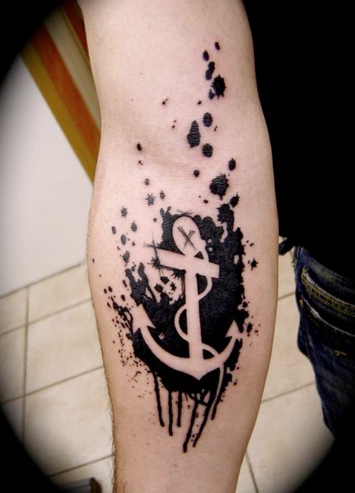 Black ink neu style anchor forearm tattoo