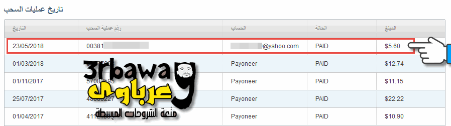 اثبات دفع ارباح أدفلاى Adfly بتاريخ 5-2018 عبر باى بال PayPal