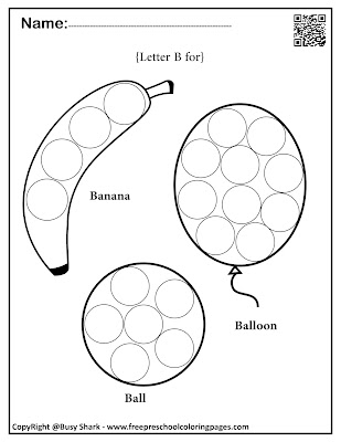 Letter B dot markers free preschool coloring pages ,learn alphabet ABC for toddlers