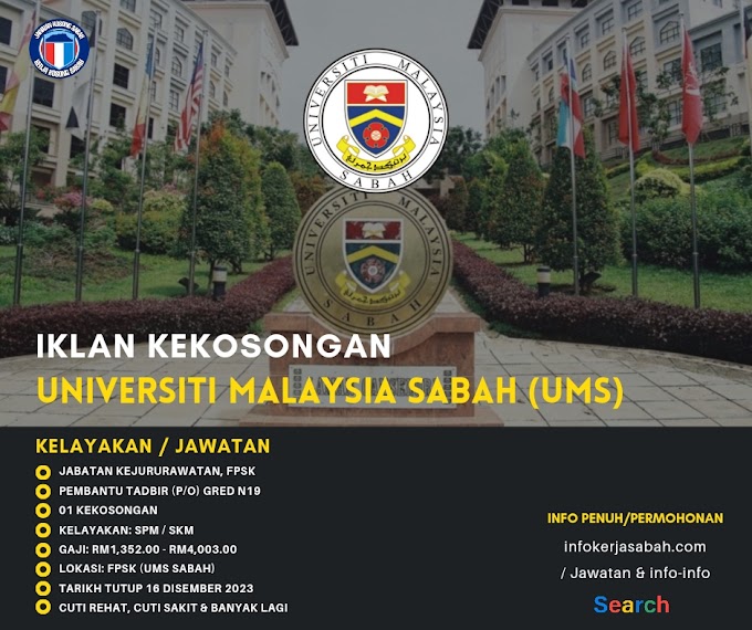Jawatan Kosong Universiti Malaysia Sabah (UMS) - Disember