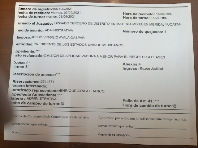 Presentan amparo federal para vacunar a un menor estudiante en Mérida