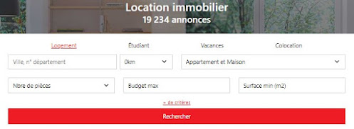 Les critères de recherche de la sous-rubrique Location