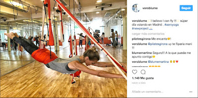 VERONICA BLUME, BERTA COLLADO PRACTICAN AEROYOGA EN EL AERO YOGA INSTITUTE, MADRID, TELEVISIO, FOX