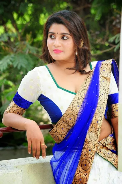 Latest Telugu Actress Harini Beautiful Blue Saree Photoshoot