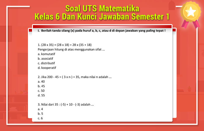  Soal UTS Matematika Kelas 6 Dan Kunci Jawaban Semester 1 