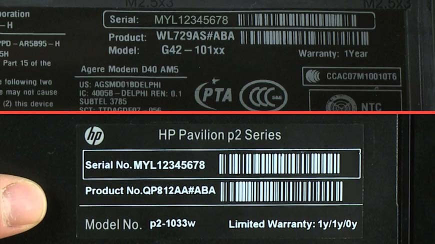 Laptop's Serial Number Example