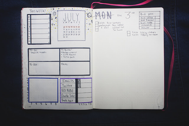 Bullet Journal Set Up July 2017 Photo challenge, brain dump, and weekly spread