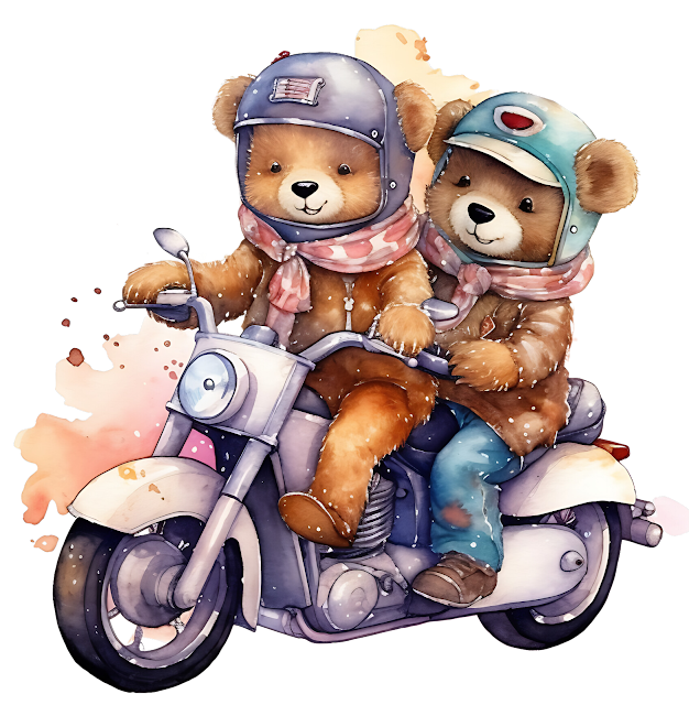 Cliparts from Anna : Bears on a motorcycle. Медведи на мотоцикле. PNG.