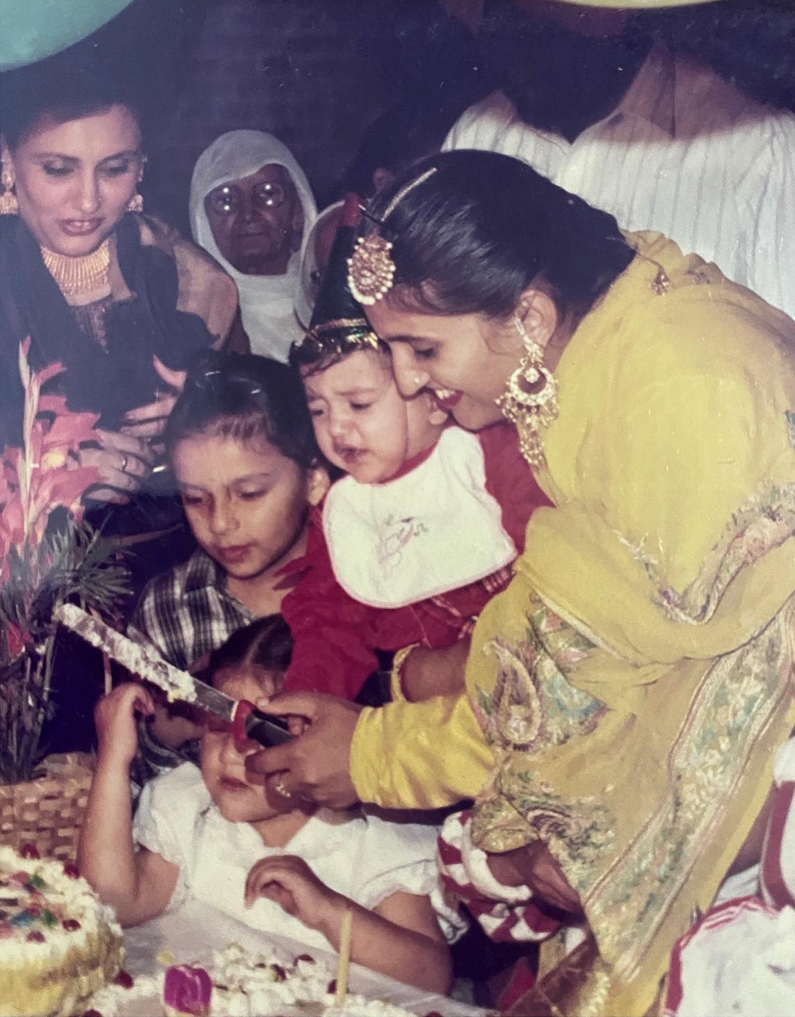 South Indian Actress Mehreen Pirzada (White Frock) with her Mother Paramjit Kaur Pirzada & Younger Brother Gurfateh Singh Pirzada | South Indian Actress Mehreen Pirzada Childhood Photos | Real-Life Photos