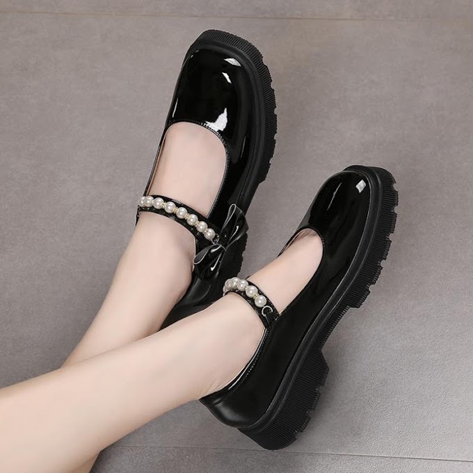 [ mylyuha80228 ] Giày da màu trơn gót bằng 4cm phong cách Hàn Quốc retro dễ thương .
