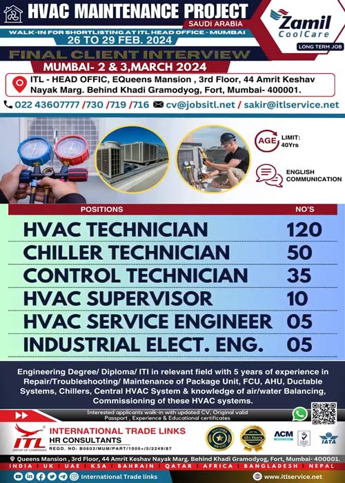 Shortlisting for HVAC Maintenance Project Jobs in Saudi Arabia