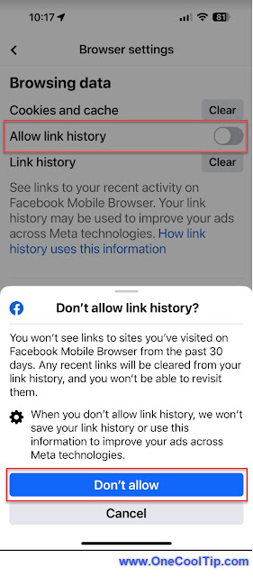 Turn Off Facebook Link History