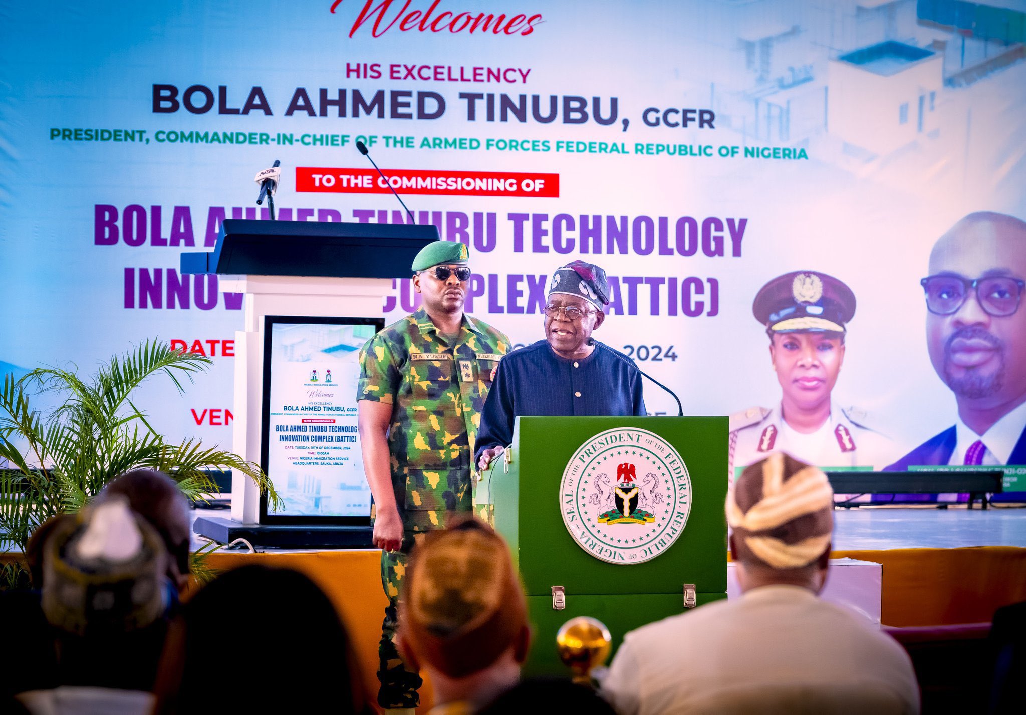 President Bola Ahmed Tinubu, GCFR commissions the Bola Ahmed Tinubu Technology Innovation Complex (BATTIC) at the Nigeria Immigration Service Headquarters