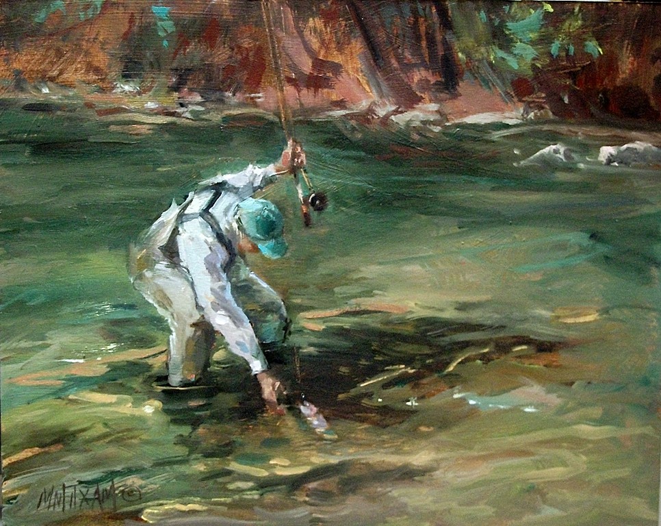 Mary Maxam - paintings: Success! fly fishing and catching, Northwest  landscape