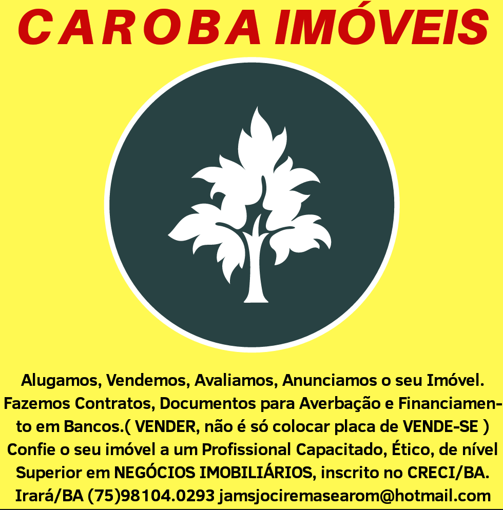 CAROBA IMÓVEIS-PRAÇA PEDRO NOGUEIRA /75-98104-0293