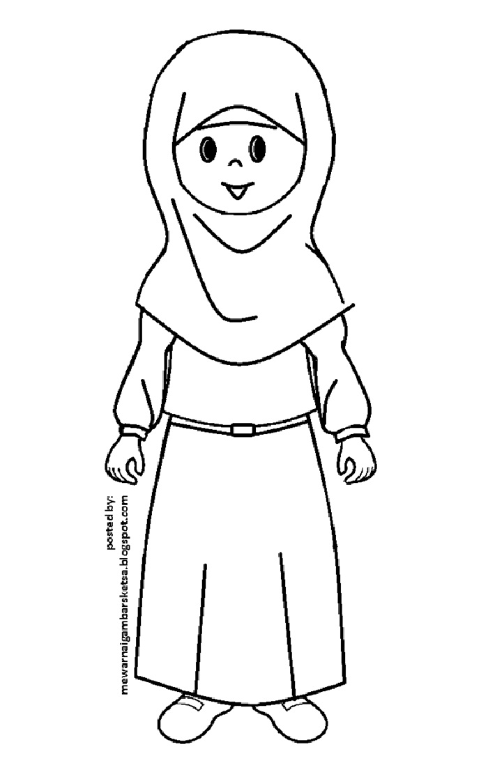 Mewarnai Gambar: Mewarnai Gambar Sketsa Kartun Anak Muslimah 42