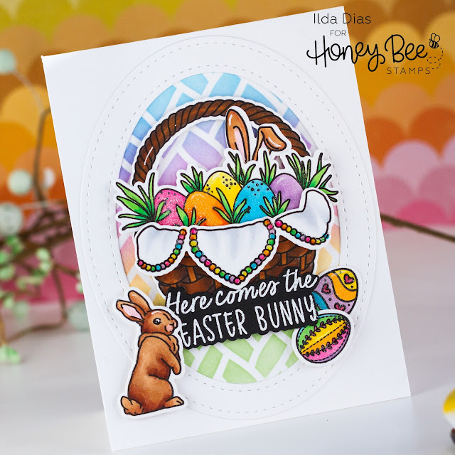 Easter Basket Goodies Card,Honey Bee Stamps,Hoppy Easter,Atelier Inks,Ink Blending,Rainbow,Card Making, Stamping, Die Cutting, handmade card, ilovedoingallthingscrafty, Stamps, how to,