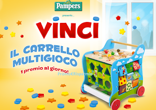 Logo Vinci ogni giorno un carrello multigioco con Pampers