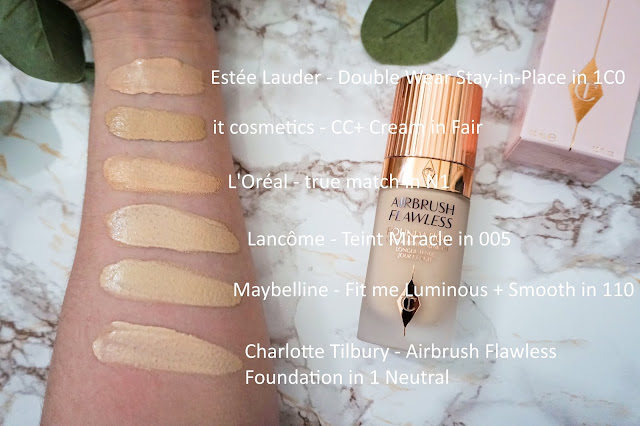 Review Charlotte Tilbury - Airbrush Flawless Foundation Swatches