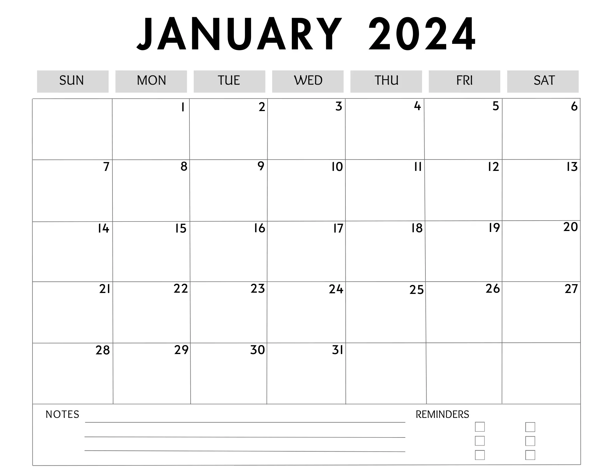 january 2024 calendar printable