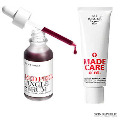 Chọn các dòng mỹ phẩm để trị mụn hiệu quả như Red Peel Tingle Serum hoặc kem trị mụn Made Care OInt