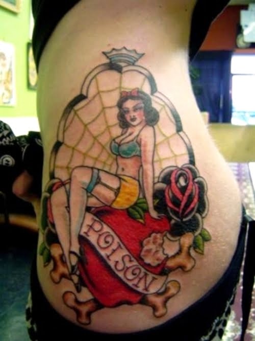 Pinup girl with heart bones and roses
