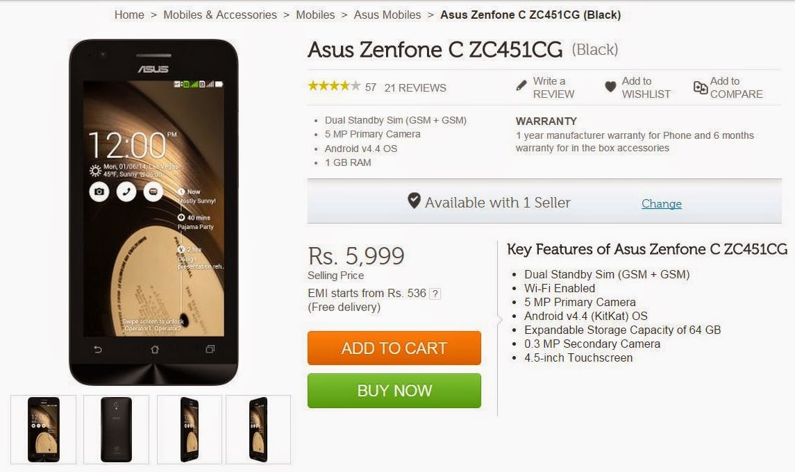 ASUS Zenfone C ZC451CG Smartphone Specification Features 