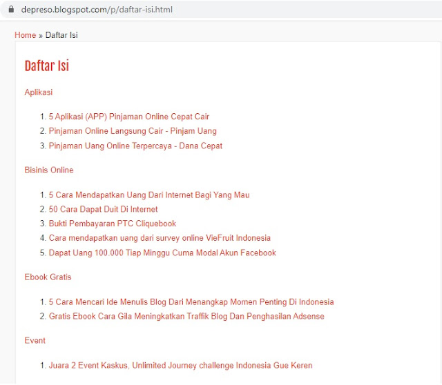 Contoh sitemap blog yang terdapat pada halaman blogger