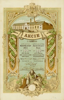 1871 share certificate in the Aktienbierbrauerei Mauth from Mýto