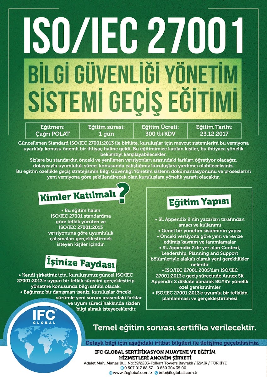 ISO 27001 Bilgi Güvenliği Yönetim Sistemi 2005'ten 2013'e Geçiş Eğitimi 