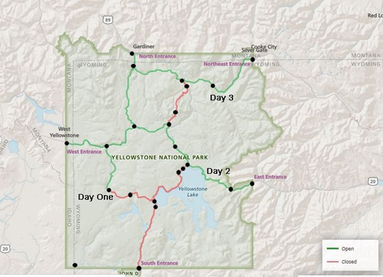 Yellowstone Road Map